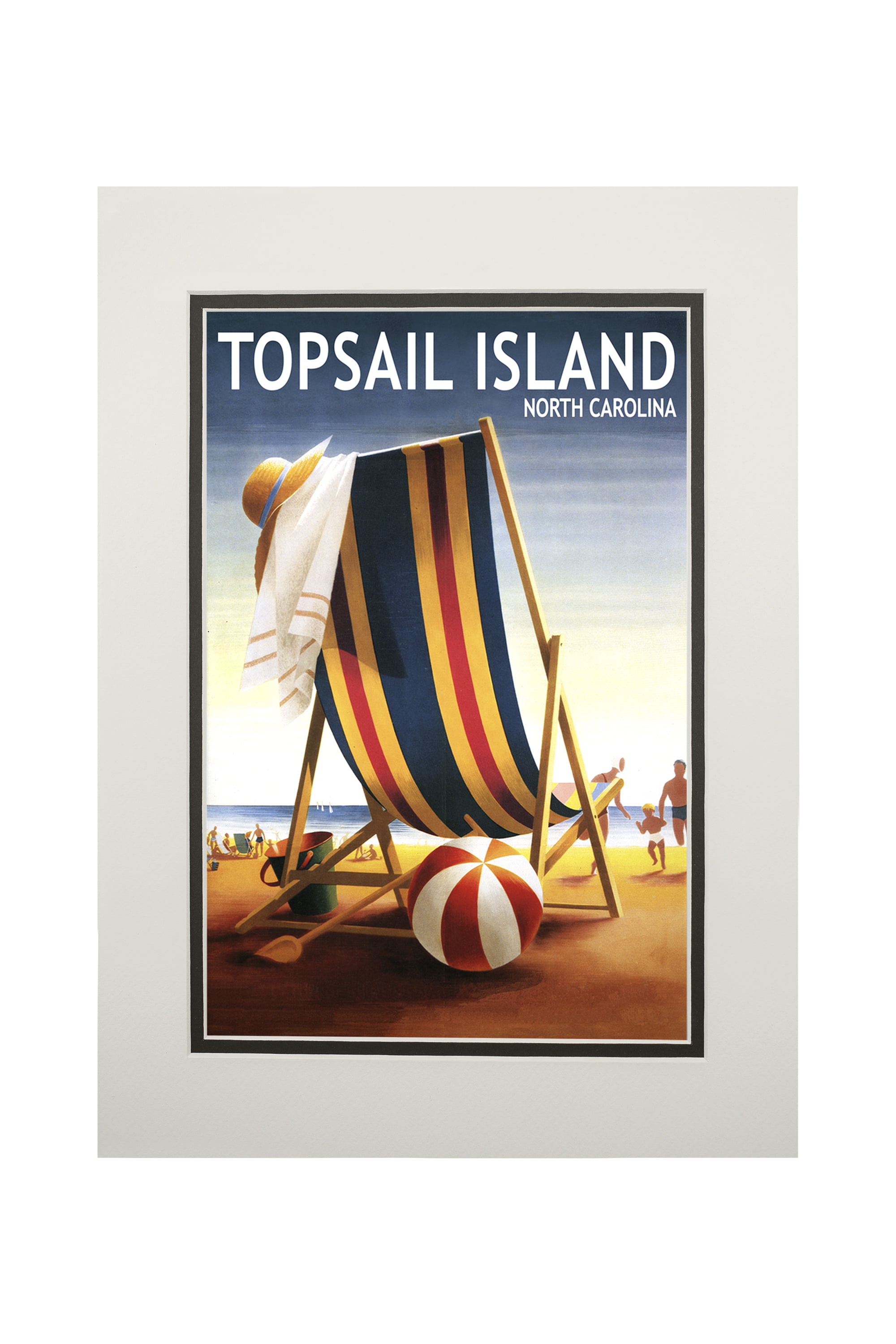 Topsail Island, North Carolina, Beach Chair and Ball, Lantern Press Artwork -New