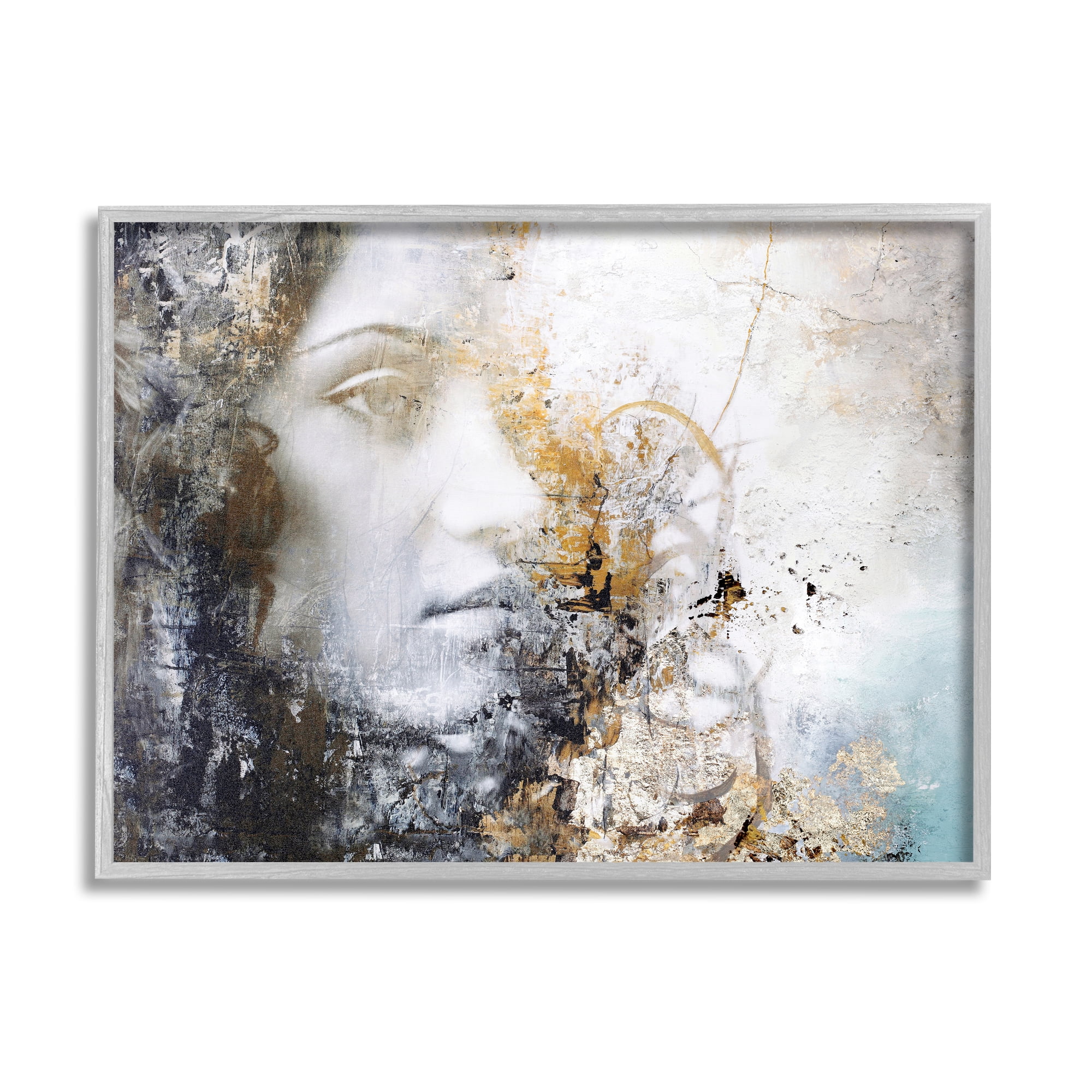 Stupell Industries Abstract Woman Distressed Pattern Female Portrait Modern Painting Graphic Art Gray Framed Art Print Wall Art, 14x11, by Design Fabrikken -New